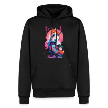 Kitsune Samurai Fox Aesthetic Vaporwave Style - Men’s Premium Organic Hoodie - black - Front - Nico (187cm)