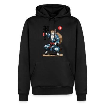 Chat Samouraï Vintage Ukiyo-E Style Asiatique - Sweat à capuche Premium bio Homme - noir - Devant - Nico (187cm)