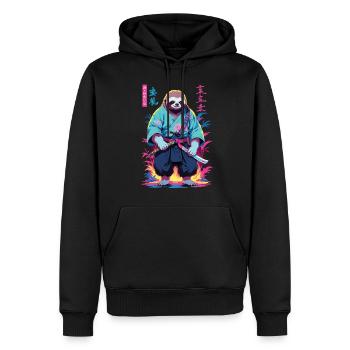Samouraï paresseux esthétique style Vaporwave - Sweat à capuche Premium bio Homme - noir - Devant - Nico (187cm)