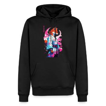 Kitsune Samurai Fox Aesthetic Vaporwave Style - Men’s Premium Organic Hoodie - black - Front - Nico (187cm)