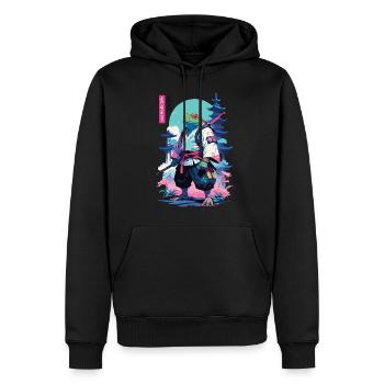 Grenouille samouraï Esthétique Style Vaporwave - Sweat à capuche Premium bio Homme - noir - Devant - Nico (187cm)