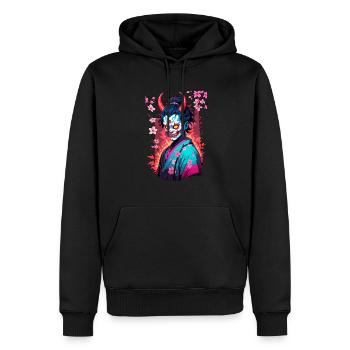 Oni Samouraï Vaporwave Esthétique Japon Culture - Sweat à capuche Premium bio Homme - noir - Devant - Nico (187cm)