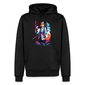 Kitsune Samurai Fox Aesthetic Vaporwave Style - Men’s Premium Organic Hoodie - black - Front - Nico (187cm)