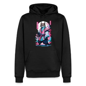 Samouraï Loutre Esthétique Vaporwave Japon Art - Sweat à capuche Premium bio Homme - noir - Devant - Nico (187cm)