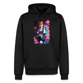 Kitsune Samurai Fox Aesthetic Vaporwave Style - Men’s Premium Organic Hoodie - black - Front - Nico (187cm)