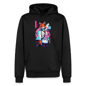 Kitsune Samurai Fox Aesthetic Vaporwave Style - Men’s Premium Organic Hoodie - black - Front - Nico (187cm)