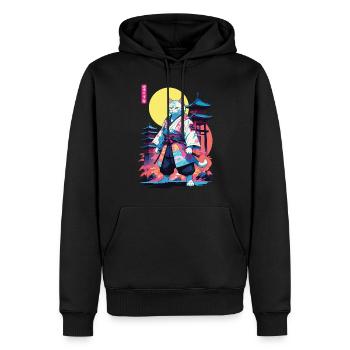 Samurai Katze Vaporwave Aesthetic Design - Männer Premium Bio Hoodie - Schwarz - Vorne - Nico (187cm)