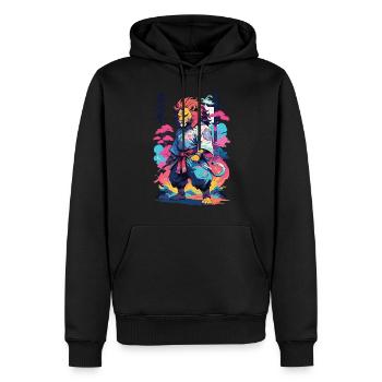 Samouraï Lion Esthétique Vaporwave Style Japon Art - Sweat à capuche Premium bio Homme - noir - Devant - Nico (187cm)