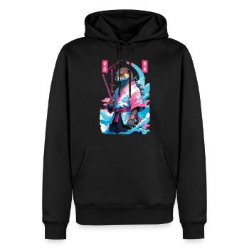 Samouraï Loutre Esthétique Vaporwave Style Asiatique - Sweat à capuche Premium bio Homme - noir - Devant - Nico (187cm)