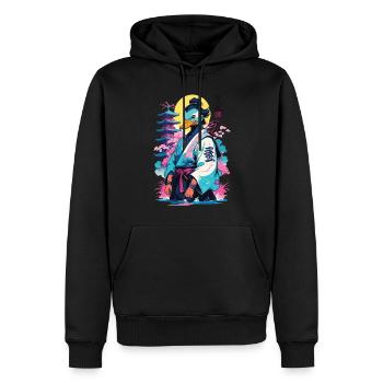 Canard Samouraï Dans Le Style Vaporwave Esthétique - Sweat à capuche Premium bio Homme - noir - Devant - Nico (187cm)