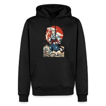 Chat Samouraï Vintage Ukiyo-E Japonais - Sweat à capuche Premium bio Homme - noir - Devant - Nico (187cm)