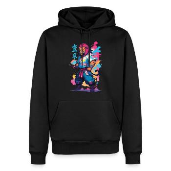 Samouraï Lion Esthétique Vaporwave Style Japon Design - Sweat à capuche Premium bio Homme - noir - Devant - Nico (187cm)