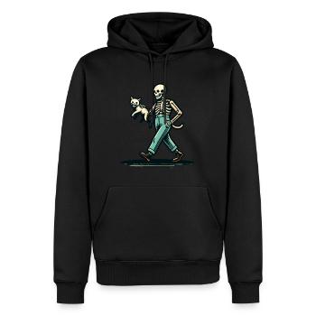 Dessin animé rétro drôle squelette chat propriétaire - Sweat à capuche Premium bio Homme - noir - Devant - Nico (187cm)