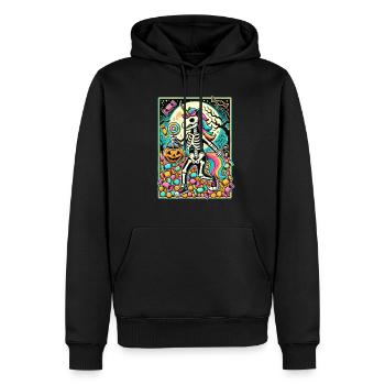 Lustiges Einhorn Skelett Liebt Süßigkeiten - Männer Premium Bio Hoodie - Schwarz - Vorne - Nico (187cm)