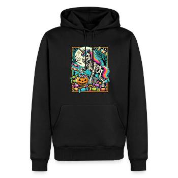 Drôle de squelette de licorne aime les bonbons - Sweat à capuche Premium bio Homme - noir - Devant - Nico (187cm)