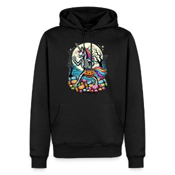 Lustiges Einhorn Skelett Liegt Süßigkeiten - Männer Premium Bio Hoodie - Schwarz - Vorne - Nico (187cm)