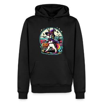 Truc ou friandise d'Halloween drôle de licorne de sorcière - Sweat à capuche Premium bio Homme - noir - Devant - Nico (187cm)