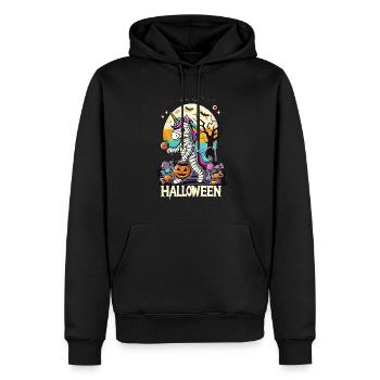 Lustige Einhorn Mumie Liebt Süßigkeiten - Männer Premium Bio Hoodie - Schwarz - Vorne - Nico (187cm)