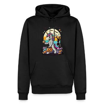 Lustige Einhorn Mumie Liebt Süßigkeiten - Männer Premium Bio Hoodie - Schwarz - Vorne - Nico (187cm)