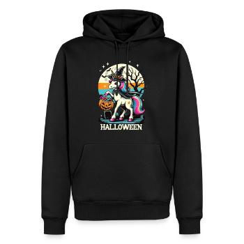 La licorne sorcière drôle veut des bonbons - Sweat à capuche Premium bio Homme - noir - Devant - Nico (187cm)