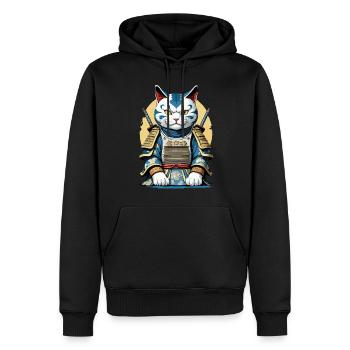 Samurai Katze Japanisches Samurai Kunstwerk Design - Männer Premium Bio Hoodie - Schwarz - Vorne - Nico (187cm)