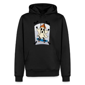 Skateboarding Ghost Funny Halloween Design - Men’s Premium Organic Hoodie - black - Front - Nico (187cm)