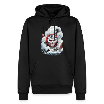 Japanischer Daruma Aesthetic Yokai Streetwear - Männer Premium Bio Hoodie - Schwarz - Vorne - Nico (187cm)