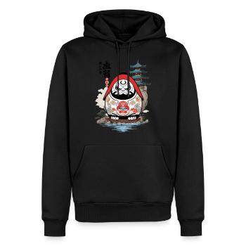 Daruma Japonais Esthétique Yokai Vintage - Sweat à capuche Premium bio Homme - noir - Devant - Nico (187cm)