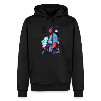 Samouraï Oni Yokai Esthétique Style Vaporwave - Sweat à capuche Premium bio Homme - noir - Devant - Nico (187cm)