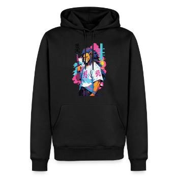 Samouraï Lion Esthétique Vaporwave Style Japon Art - Sweat à capuche Premium bio Homme - noir - Devant - Nico (187cm)