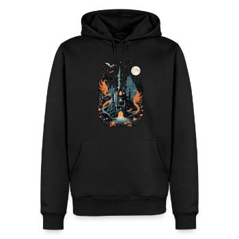 Château hanté effrayant Château hanté magique - Sweat à capuche Premium bio Homme - noir - Devant - Nico (187cm)