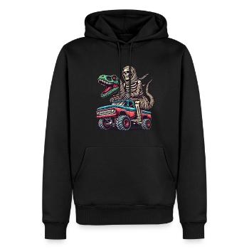 Dino avec squelette de dinosaure sur monster truck - Sweat à capuche Premium bio Homme - noir - Devant - Nico (187cm)
