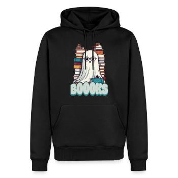 Cute Book Lover Ghost - Men’s Premium Organic Hoodie - black - Front - Nico (187cm)