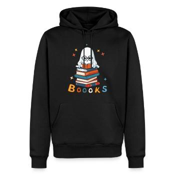 Cute Funny Book Lover Ghost - Men’s Premium Organic Hoodie - black - Front - Nico (187cm)