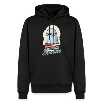 Cute book lover ghost with books - Men’s Premium Organic Hoodie - black - Front - Nico (187cm)