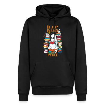 Cute book lover ghost reading in peace - Men’s Premium Organic Hoodie - black - Front - Nico (187cm)