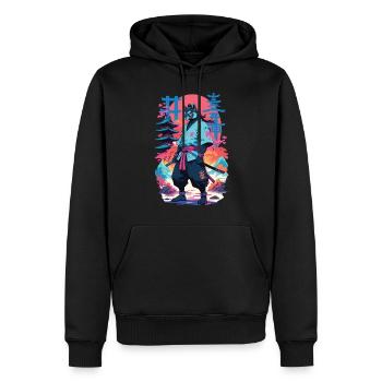 Tanuki Yokai Vaporwave Esthétique Art des samouraïs - Sweat à capuche Premium bio Homme - noir - Devant - Nico (187cm)