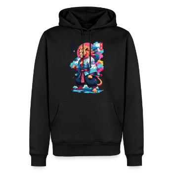 Samouraï Lion Esthétique Vaporwave Style Japon Art - Sweat à capuche Premium bio Homme - noir - Devant - Nico (187cm)