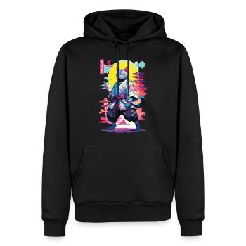 Samurai Cat Vaporwave Aesthetic Design - Men’s Premium Organic Hoodie - black - Front - Nico (187cm)