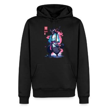 Samouraï Oni Yokai Esthétique Style Vaporwave - Sweat à capuche Premium bio Homme - noir - Devant - Nico (187cm)
