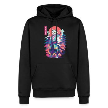 Samurai Katze Vaporwave Aesthetic Japan Kunst - Männer Premium Bio Hoodie - Schwarz - Vorne - Nico (187cm)
