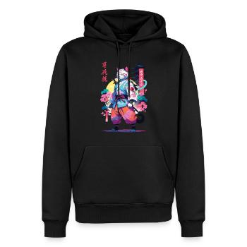 Samurai Katze Vaporwave Aesthetic - Männer Premium Bio Hoodie - Schwarz - Vorne - Nico (187cm)