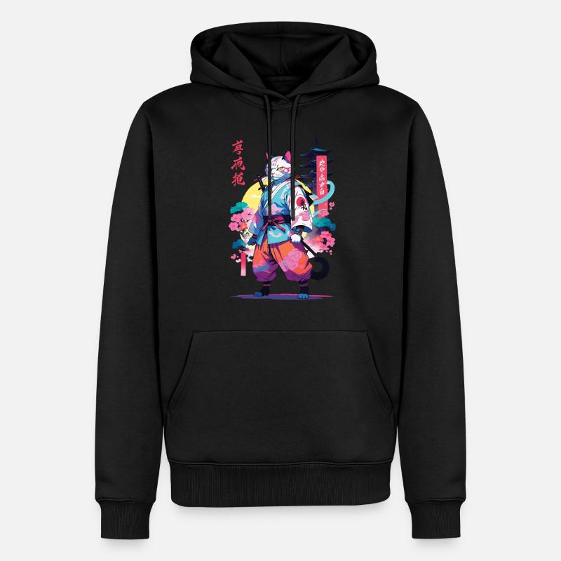 Samurai Katze Vaporwave Aesthetic - Männer Premium Bio Hoodie - Schwarz