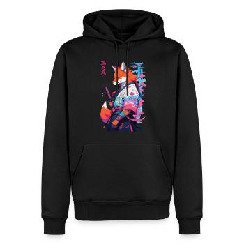 Kitsune Samurai Fox Aesthetic Vaporwave Style - Men’s Premium Organic Hoodie - black - Front - Nico (187cm)