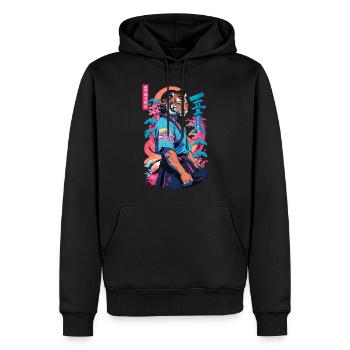 Tiger Yokai Vaporwave Aesthetic Samurai Art - Men’s Premium Organic Hoodie - black - Front - Nico (187cm)