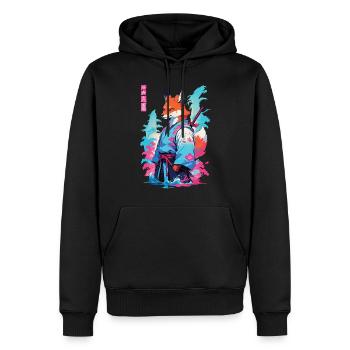 Kitsune Samurai Fox Aesthetic Vaporwave Style - Men’s Premium Organic Hoodie - black - Front - Nico (187cm)