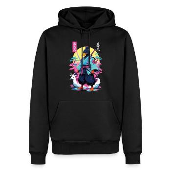 Samurai Ente Aesthetic Vaporwave Stil Japan Kunst - Männer Premium Bio Hoodie - Schwarz - Vorne - Nico (187cm)