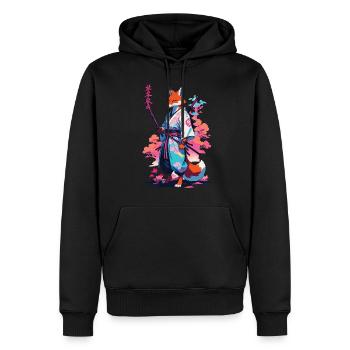 Kitsune Samurai Fox Aesthetic Vaporwave Style - Men’s Premium Organic Hoodie - black - Front - Nico (187cm)