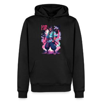 Samouraï Oni Yokai Esthétique Style Vaporwave - Sweat à capuche Premium bio Homme - noir - Devant - Nico (187cm)