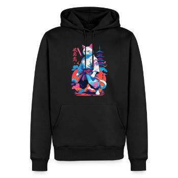 Chat samouraï Vaporwave Esthétique Japon Art - Sweat à capuche Premium bio Homme - noir - Devant - Nico (187cm)